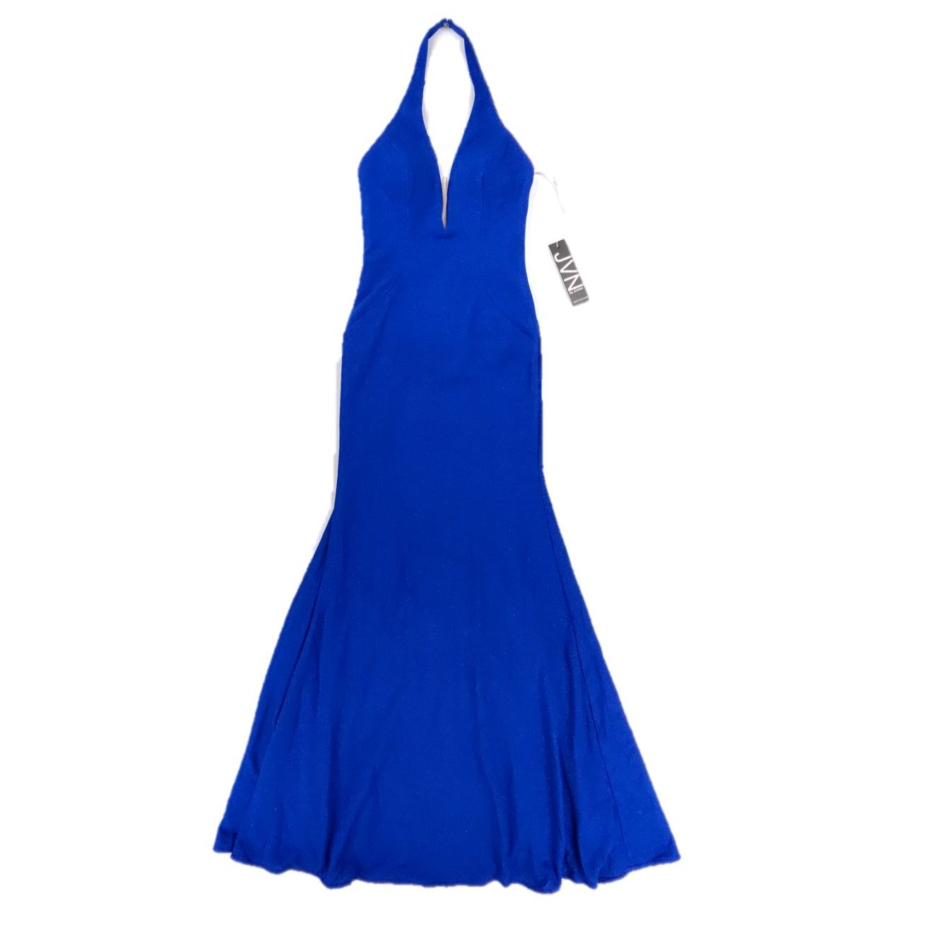 Nwt Jovani Jvn04223 Glitter Halter Neck Mermaid Gown Royal Blue Shimmer Hoco